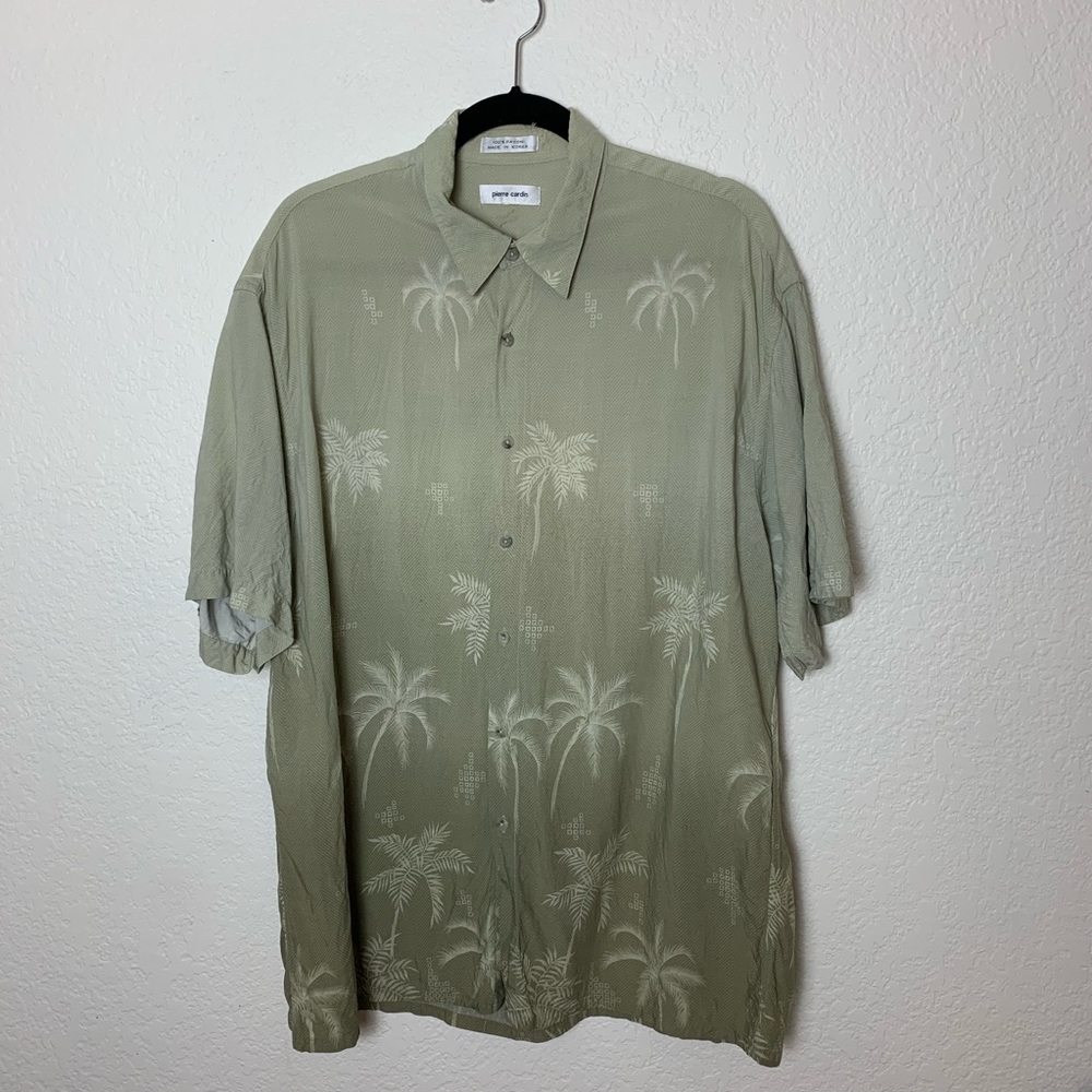 Pierre Cardin: Button Front Palm Hawaiian Shirt L